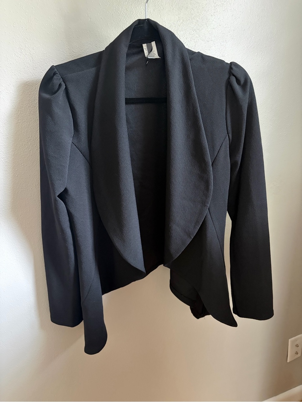 MOA USA Black Draped Open-Front Blazer with Shawl Collar